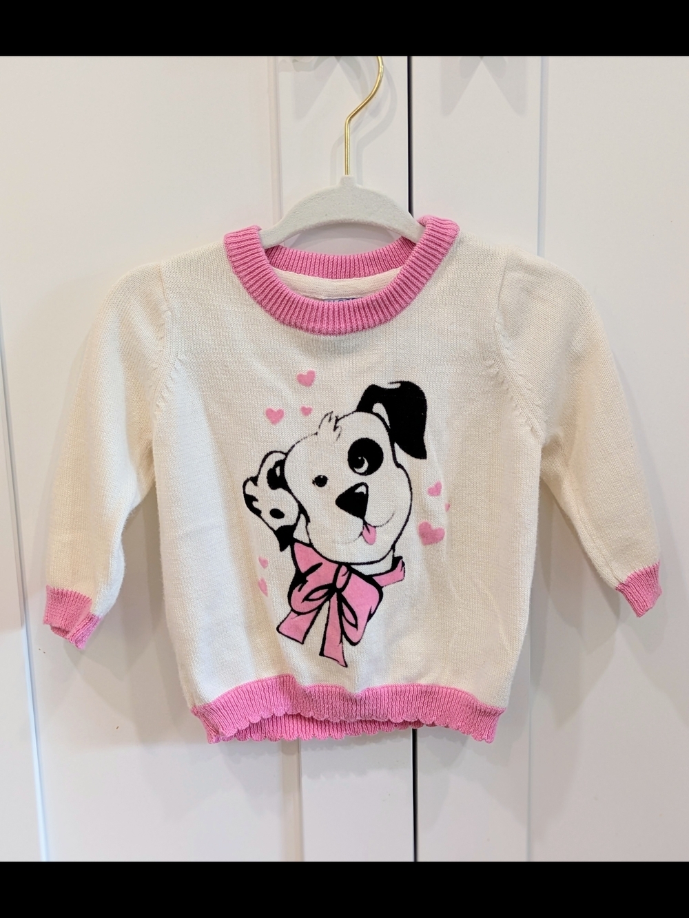 Girls White & Pink Puppy Sweater